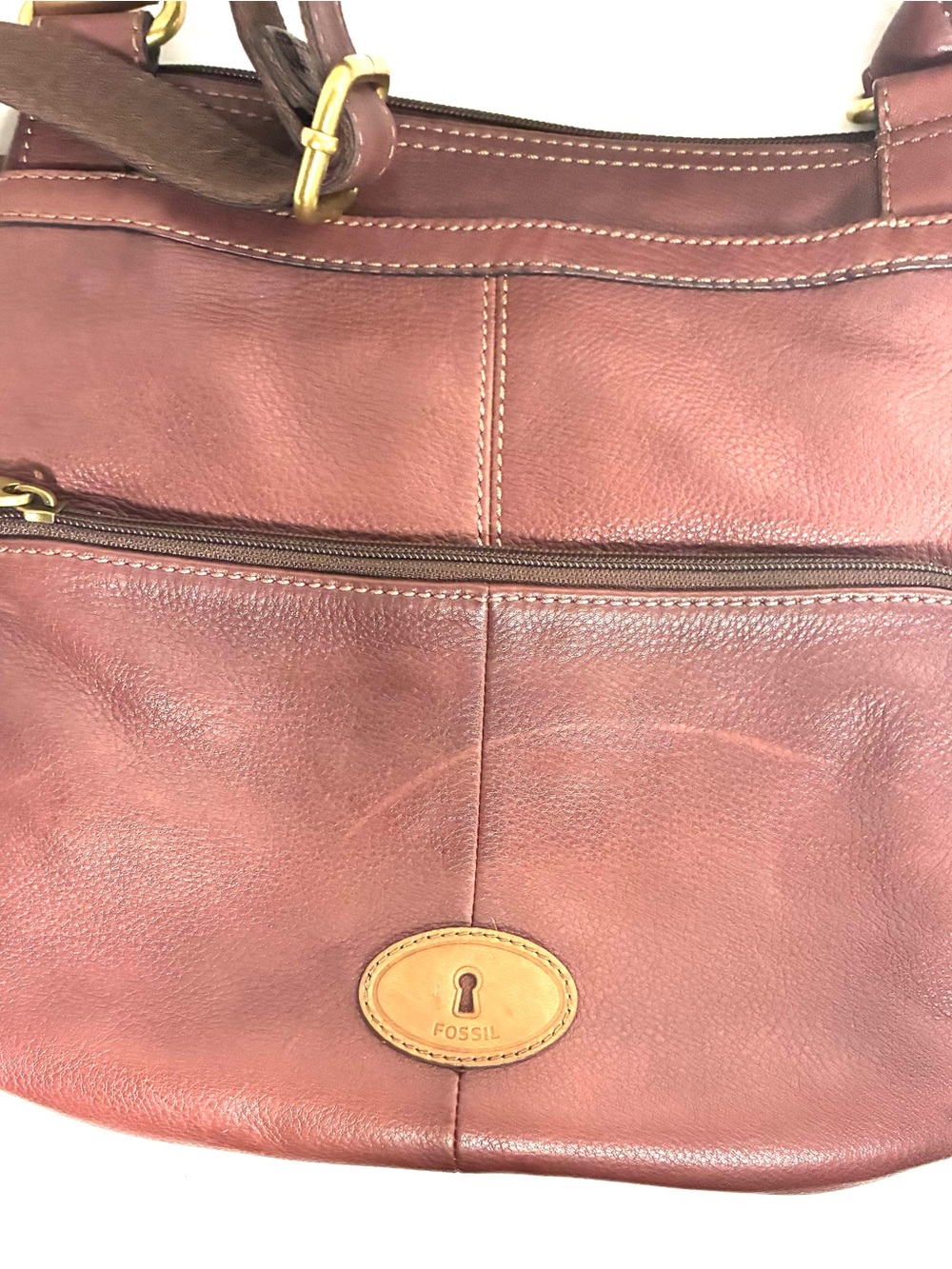 Fossil Morgan Traveler Brown Leather Messenger Crossbody Bag Key Charm - Picture 9 of 16